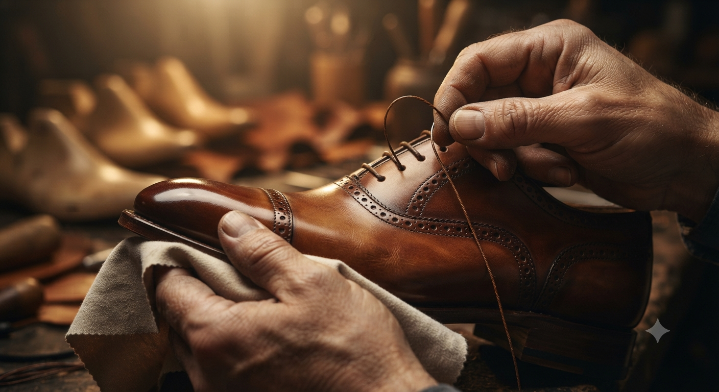 Artisan handcrafting a leather shoe